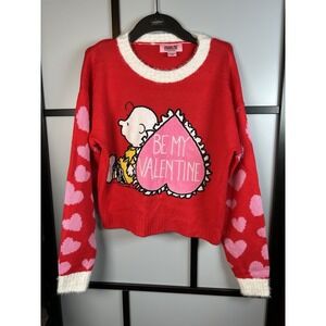 PEANUTS WOMEN'S SWEATER SIZE SMALL RED PULLON "BE‎ MY VALENTINE" CHARLIE BROWN